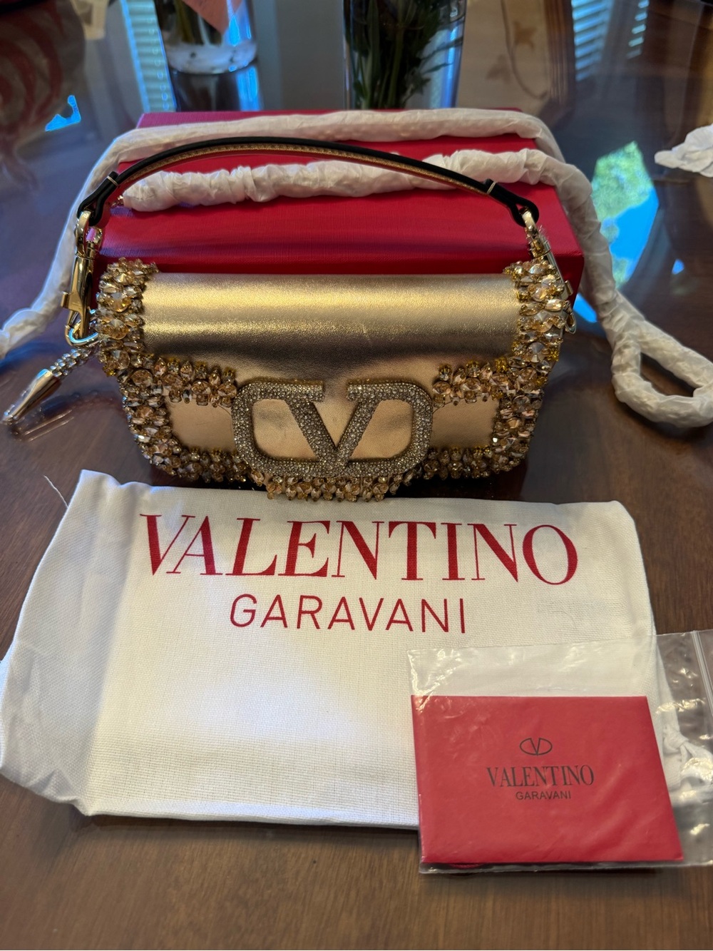 Valentino Garavani Gold Crystal-Trim Shoulder Bag